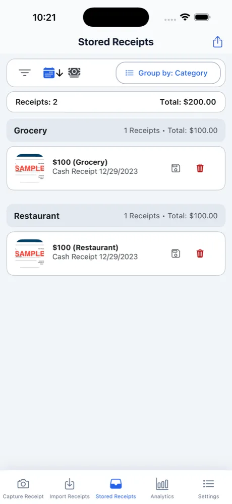 Receiptopia screenshot used as an example of camera, OCR, and review features that affect app cost
