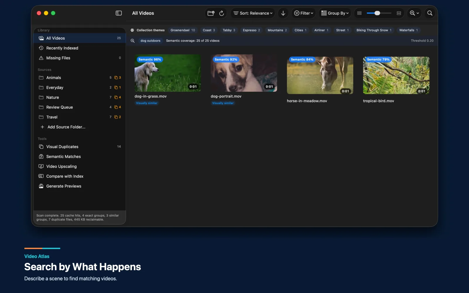 Video Atlas returning videos that match a natural-language scene search
